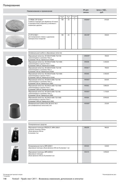 ÐÑÐ°Ð¹Ñ-Ð»Ð¸ÑÑ Festool 2011 PDF, 3.6 ÐÐ±