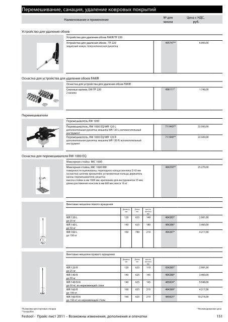 ÐÑÐ°Ð¹Ñ-Ð»Ð¸ÑÑ Festool 2011 PDF, 3.6 ÐÐ±