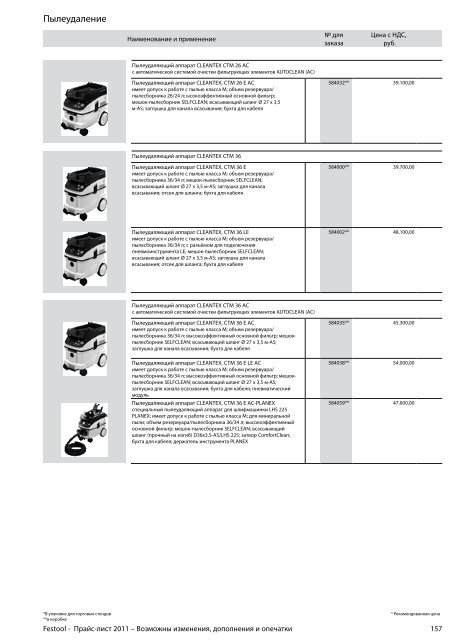 ÐÑÐ°Ð¹Ñ-Ð»Ð¸ÑÑ Festool 2011 PDF, 3.6 ÐÐ±