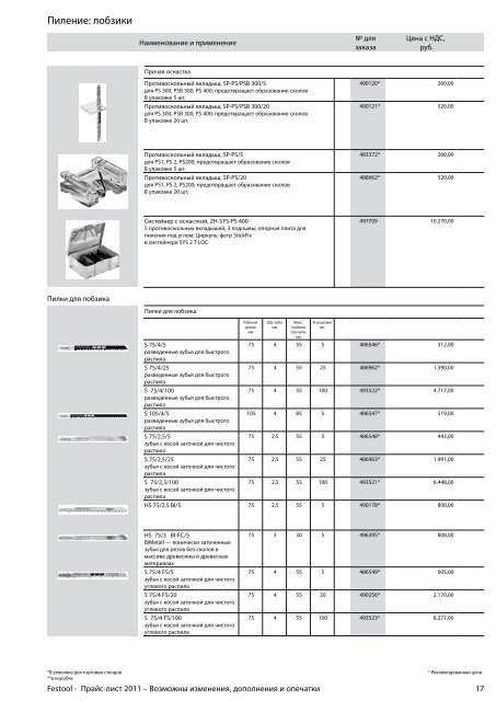 ÐÑÐ°Ð¹Ñ-Ð»Ð¸ÑÑ Festool 2011 PDF, 3.6 ÐÐ±