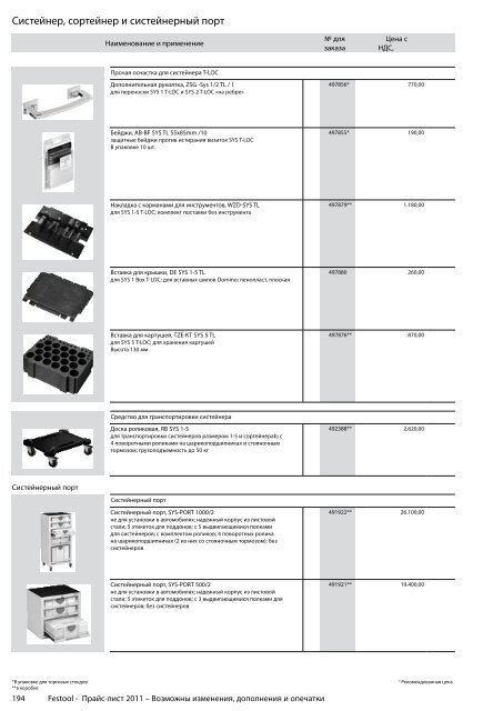 ÐÑÐ°Ð¹Ñ-Ð»Ð¸ÑÑ Festool 2011 PDF, 3.6 ÐÐ±