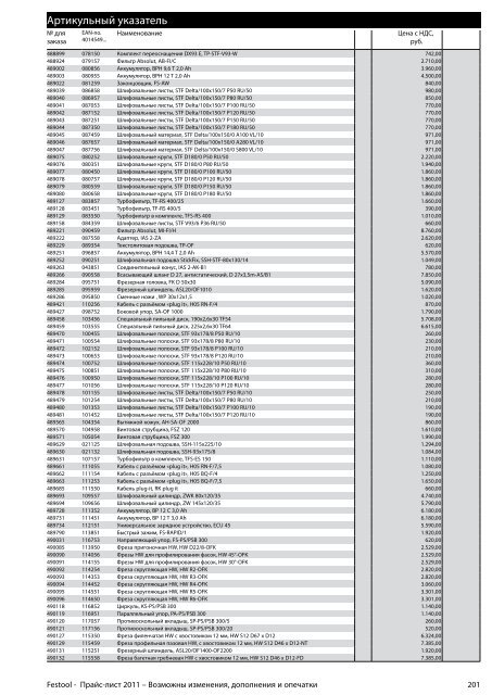 ÐÑÐ°Ð¹Ñ-Ð»Ð¸ÑÑ Festool 2011 PDF, 3.6 ÐÐ±