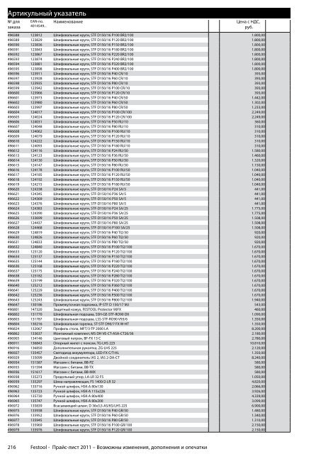 ÐÑÐ°Ð¹Ñ-Ð»Ð¸ÑÑ Festool 2011 PDF, 3.6 ÐÐ±