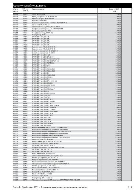 ÐÑÐ°Ð¹Ñ-Ð»Ð¸ÑÑ Festool 2011 PDF, 3.6 ÐÐ±