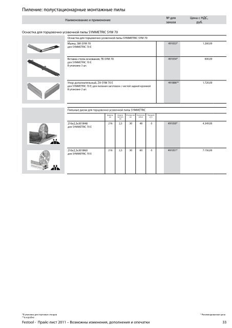 ÐÑÐ°Ð¹Ñ-Ð»Ð¸ÑÑ Festool 2011 PDF, 3.6 ÐÐ±