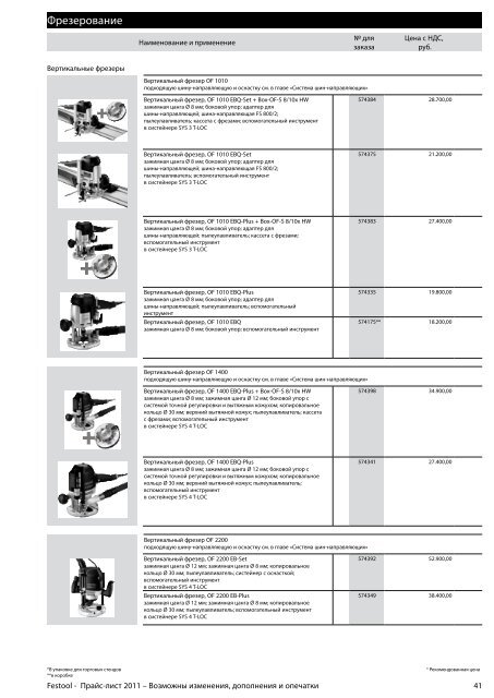 ÐÑÐ°Ð¹Ñ-Ð»Ð¸ÑÑ Festool 2011 PDF, 3.6 ÐÐ±