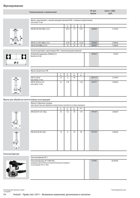 ÐÑÐ°Ð¹Ñ-Ð»Ð¸ÑÑ Festool 2011 PDF, 3.6 ÐÐ±