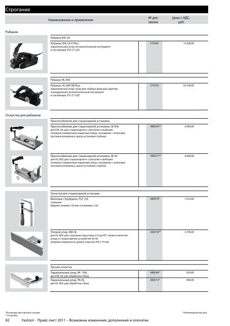 ÐÑÐ°Ð¹Ñ-Ð»Ð¸ÑÑ Festool 2011 PDF, 3.6 ÐÐ±