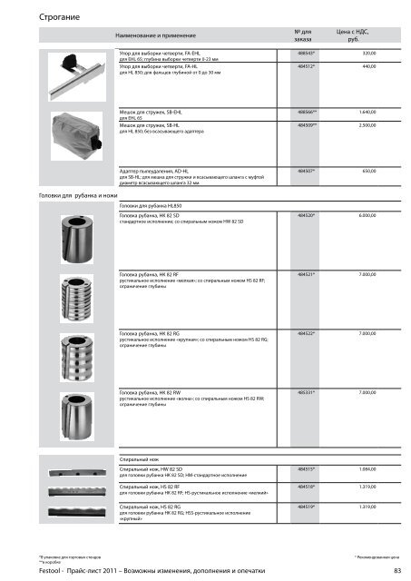 ÐÑÐ°Ð¹Ñ-Ð»Ð¸ÑÑ Festool 2011 PDF, 3.6 ÐÐ±