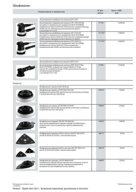 ÐÑÐ°Ð¹Ñ-Ð»Ð¸ÑÑ Festool 2011 PDF, 3.6 ÐÐ±