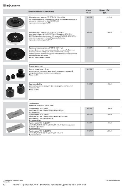 ÐÑÐ°Ð¹Ñ-Ð»Ð¸ÑÑ Festool 2011 PDF, 3.6 ÐÐ±