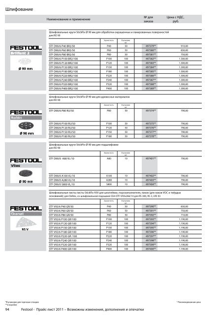 ÐÑÐ°Ð¹Ñ-Ð»Ð¸ÑÑ Festool 2011 PDF, 3.6 ÐÐ±