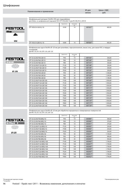 ÐÑÐ°Ð¹Ñ-Ð»Ð¸ÑÑ Festool 2011 PDF, 3.6 ÐÐ±