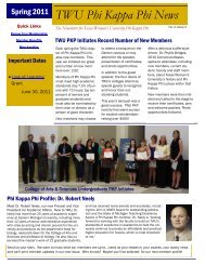 Spring 2011 TWU Phi Kappa Phi News - Texas Woman's University