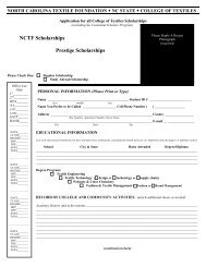 NCTF Scholarships Prestige Scholarships - College of Textiles