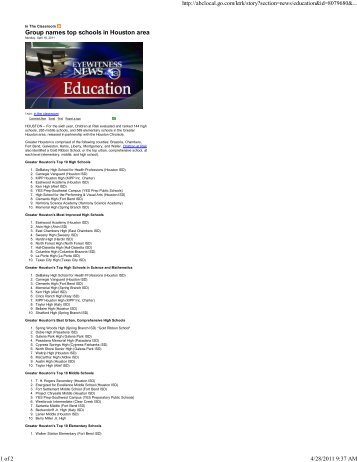 Group names top schools in Houston area - Texas Charter Schools ...