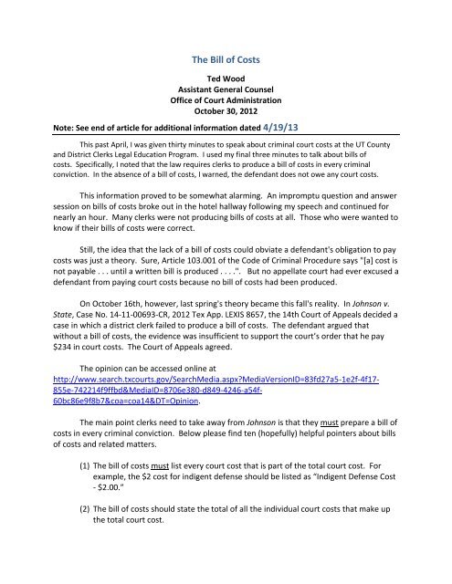 The Bill Of Costs Texas Courts Online