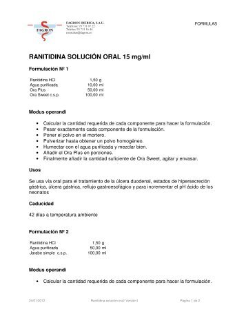 RANITIDINA SOLUCIÓN ORAL 15 mg/ml - Fagron