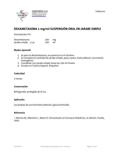 Dexametasona 1 mgml Suspension Oral - Fagron