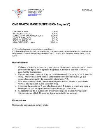 OMEPRAZOL BASE SUSPENSIÓN 2mg/ml (*) - Fagron