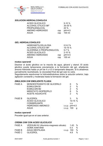 SOLUCION HIDROALCOHOLICA ACIDO GLICOLICO 5-10 ... - Fagron