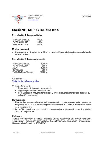 UNGÜENTO NITROGLICERINA 0,2 % - Fagron