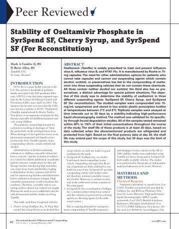 Stability of Oseltamivir Phosphate in SyrSpend SF, Cherry ... - Fagron