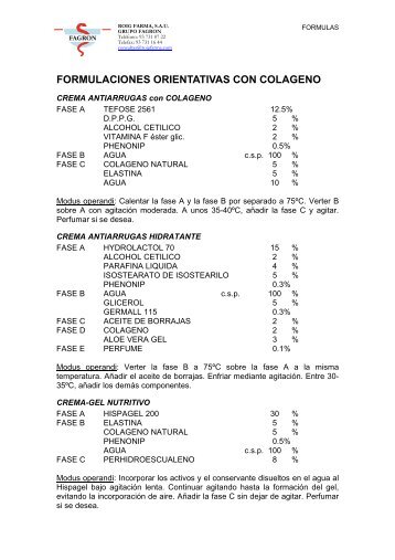 FORMULACIONES ORIENTATIVAS CON COLAGENO - Fagron