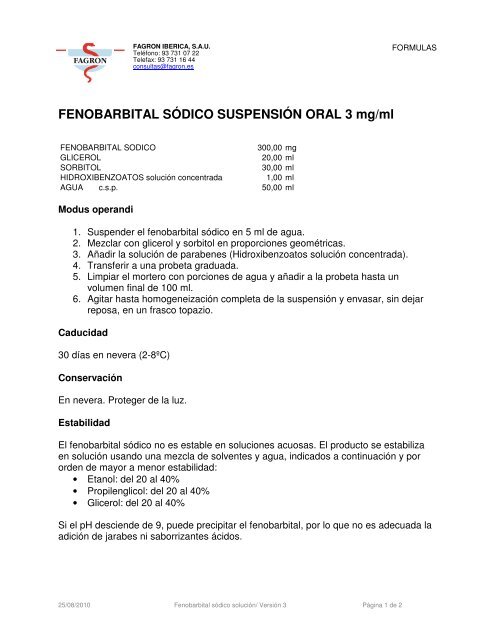 FENOBARBITAL SÓDICO SUSPENSIÓN ORAL 3 mg/ml - Fagron