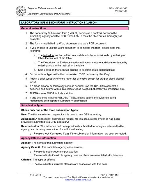 Laboratory Submission Form Instructions