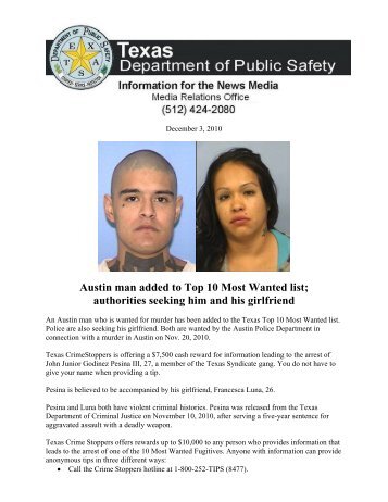 Austin man added to Top 10 Most Wanted list; authorities seeking ...