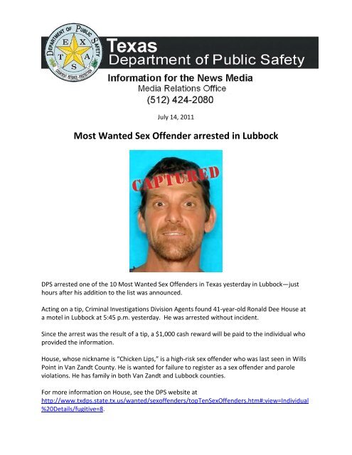 Most Wanted Sex Offender Arrested In Lubbock 