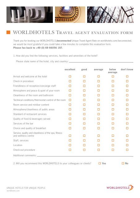 WORLDHOTELS Travel agent evaluation form