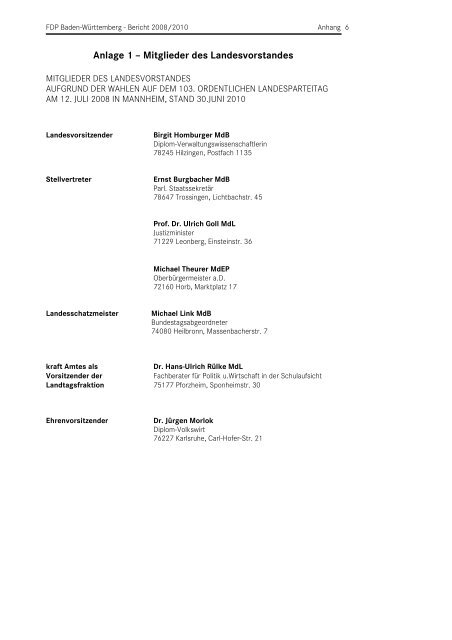 Geschäftsbericht 2008-2010 - FDP Baden-Württemberg