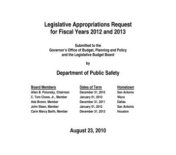 Appropriations Request - Texas Department of Public Safety