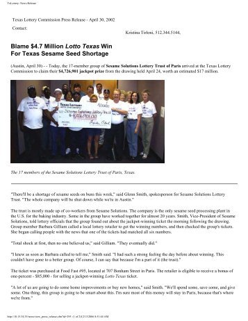 TxLottery: News Release - Texas Lottery