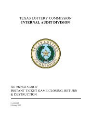 Internal Audit of Instant Ticket Game Closing, Return ... - Texas Lottery