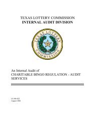 Internal Audit of Charitable Bingo Regulation - Texas Lottery