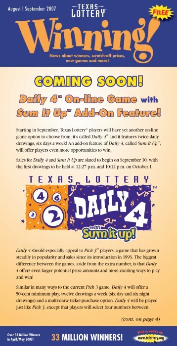 August | September - Texas Lottery