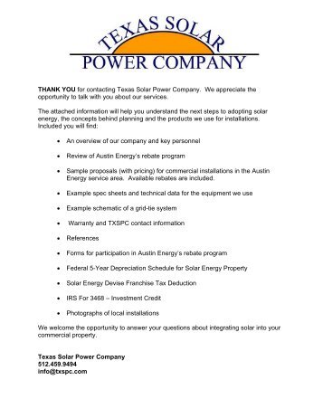 THANK YOU for contacting Texas Solar Power Company. We ...