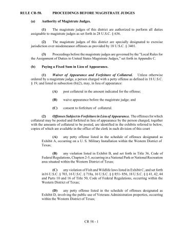 RULE CR-58. PROCEEDINGS BEFORE MAGISTRATE JUDGES (a ...