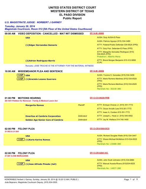 EL PASO DIVISION UNITED STATES DISTRICT COURT WESTERN ...
