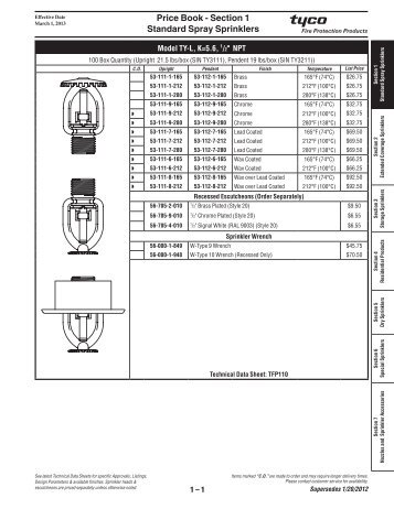 Price Book - Section 1 Standard Spray Sprinklers - Tyco Fire Products