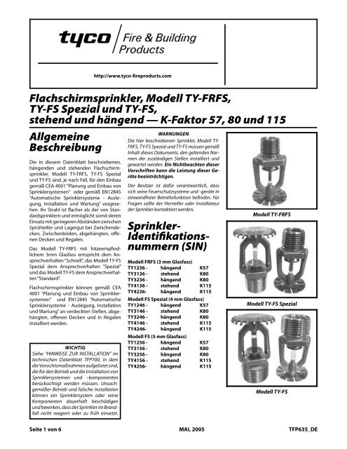 Sprinkler - Tyco Fire Products