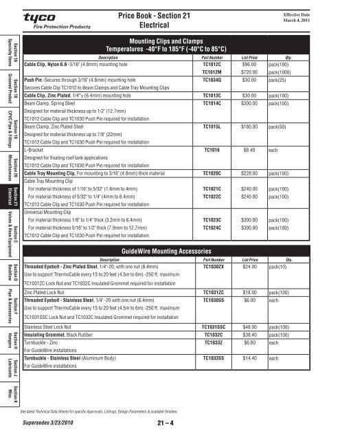 Price Book - Section 21 Electrical - Tyco Fire Products