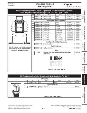 Price Book - Section 6 Special Sprinklers - Tyco Fire Products