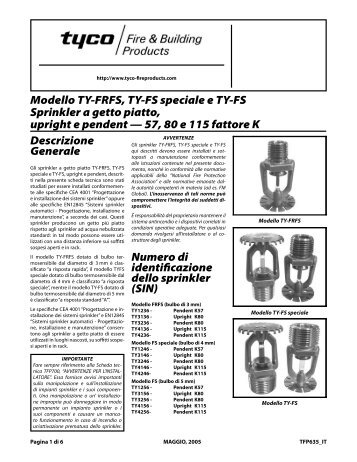 Modello TY-FRFS, TY-FS speciale e TY-FS Sprinkler a getto piatto ...