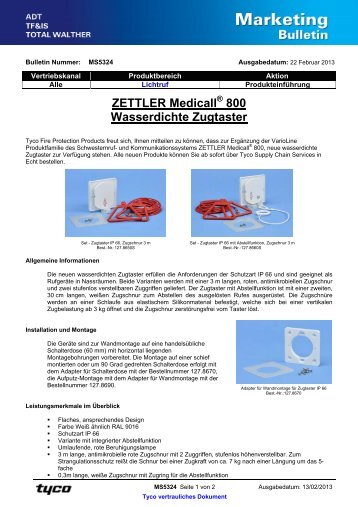 MS5324D Wasserdichte Zugtaster - Tyco EMEA / ADT Worldwide ...
