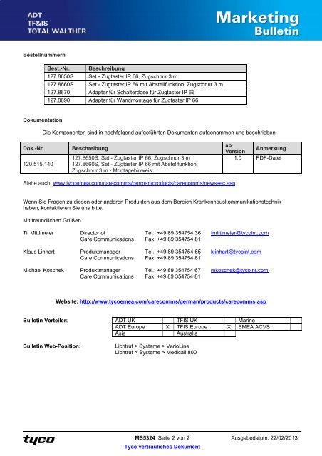 MS5324D Wasserdichte Zugtaster - Tyco EMEA / ADT Worldwide ...