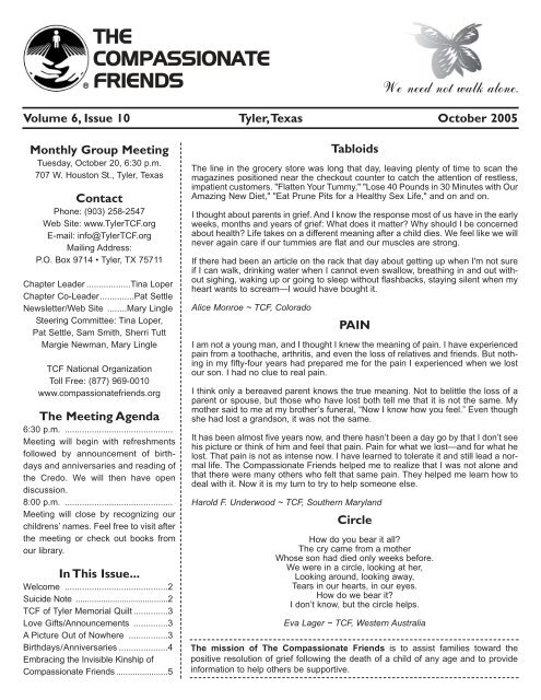 October 2005 - The Compassionate Friends of Tyler